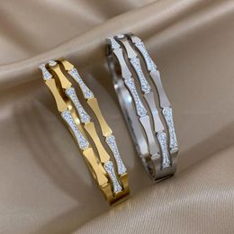 Bangle Irregular Stainless Steel Bracelets For Women Luxury Rhinestone Multiple Lines Cuff Jewellery Gifts