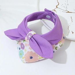 Dog Collars Triangle Bib Flower Pattern Pet Collar Scarf Set With Bowknot Closure Comfortable Neckerchief For Cat Stylish
