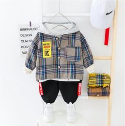 HYLKIDHUOSE 2020 Spring Baby Boys Clothing Sets Hooded Plaid Tops Pants Toddler Infant Casual Clothes Children Kids Costume Y200801130826