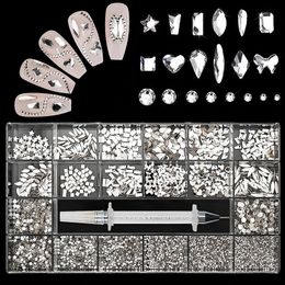 Luxury Charm Diamond Jewelry Set for Nail Art Decorations Nail AB Flat Bottom Drill Nail Art Mixed Crystal Nail Shaped Diamond 240122