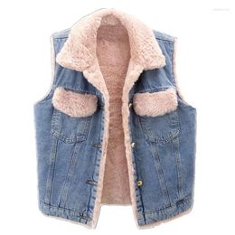 Women's Tanks Autumn Winter Fashion Women Denim Imitation Velvet Thick Vest Wleeveless Iacket Loose Jean Waistcoat Ladies Tops W087