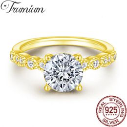 Trumium 1.2ct 925 Sterling Silver Round Cut Cubic Zirconia Luxury Engagement Ring Forever Love Bands For Women Wedding 240125