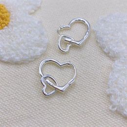 Hoop Earrings 925 Silver Plated Double Love Heart For Women Girls Huggies Party Jewelry Gift Pulseras Mujer E775