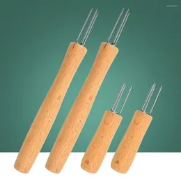 Forks Party Utensil Set Of 4 Stainless Steel Potato With Beech Wood Handle Reusable Corn Skewers Peeling Tools Ergonomic Kitchen