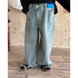 Trousers Kids Pants Children Clothing Jeans Autumn Korean Boys Girls Causal Wide Leg Tide Pocket 2024