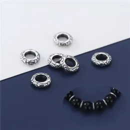 Loose Gemstones 925 Sterling Silver Vintage Distressed Crafts Wheel Beads 8mm Bracelet S925 Charm Space DIY Jewellery Making