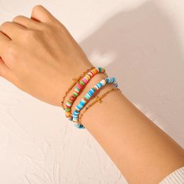 Link Bracelets 18K Gold Soft Clay Colourful Bracelet For Women Personality Pottery Blue White Circle Summer Ladies Jewellery