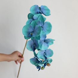 Decorative Flowers 36.6" Turquoise Blue Fake Orchids-10heads Artificial Phalaenopsis Orchid DIY Office/Wedding/Home/Holiday/Kitchen