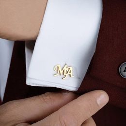 Custom Cufflinks for Mens Luxury Personalised Letter Stainless Steel Suit Shirt Button Wedding Groomsmen Father's Day Gifts 240124