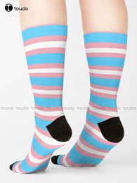 Women Socks Trans Pride Flag White Long Street Skateboard Harajuku Personalized Custom Unisex Adult Teen Youth Retro