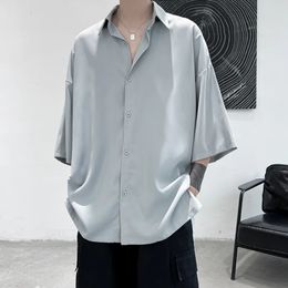 Privathinker Half Sleeve Men Solid Shirts Summer Casual Oversize Blouses White Fashion Male Cardigan Vintage Korean Clothing 240125