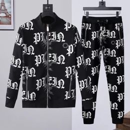 pleinxplein Men's Tracksuits pp skull cotton 2piece hooded sweatshirt pants sportswear plein suit hoodie and pant 901 black