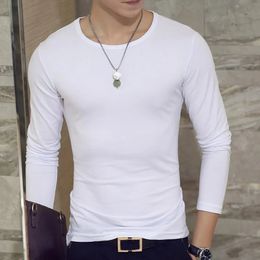 T Shirt Simple Long Sleeve Spring Autumn Mens Tshirt Sets Vneck Solid Polyester White Grey Blue Men Tees 240201