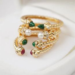 Cluster Rings UNICE Women Real 18K Yellow Gold AU750 Jewelry Twist Rope Natural Akoya Pearl Ruby Swat Emerald Malachite Diamond Gift