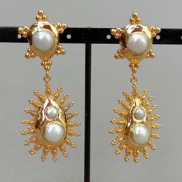 Earrings Yellow Gold color Plated Keshi Pearl sunshine Stud Earrings religious style party for women jewelry 230831