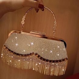 Women Banquet Handbags Diamond-Studded Tassel Evening Bags Femme Wedding Purse Dress Beaded Party Clutch 240119