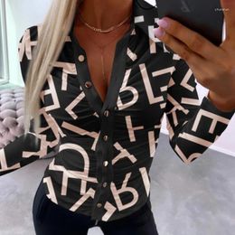 Women's Blouses 2024 Fashion Sexy Women Shirt Printing V Neck Single Breasted Ladies Tops Elegant Office Lady