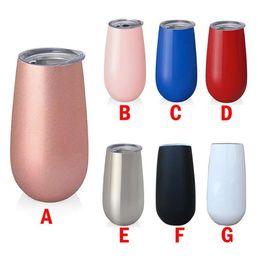 DHL Newest 6oz Stemless Flute Double insulated stainless steel wine tumblers rose glod wedding party nice gift cup Z 2.12