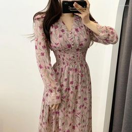 Casual Dresses Dress Women Floral Chiffon Clothes Maxi Beach Elegant Autumn Pink Korean Long Sleev