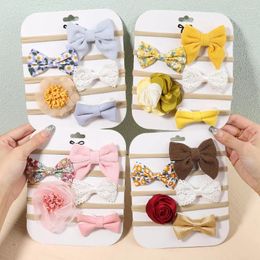 Hair Accessories 5Pcs/Set Born Elastic Nylon Bands Solid Lace Bows Baby Headband For Girls Turban Headwear Kids Gift
