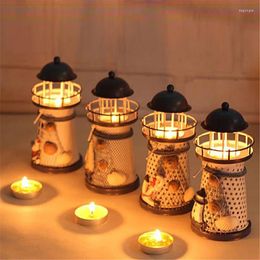 Candle Holders 2024 Lighthouse Holder Mediterranean-style Iron Holiday Candlestick Home Wedding Party Family Decor