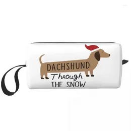 Cosmetic Bags Christmas Dachshund Through The Snow Toiletry Bag For Puppy Sausage Dog Makeup Organiser Ladies Storage Dopp Kit Box