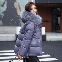 Women's Down Ladies Fashion Solid Short Winter Jacket Women Hooded Parka Warm Casual Big Fur Outerwear Coat Female Clothes
