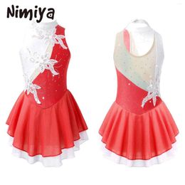 Stage Wear Nimiya Kids Girls Shiny Sequins Sleeveless Round Neck Chiffon Dance Dress Fashion Patchwork Mesh Floral Decor Hollow Back Skirts