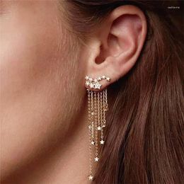 Dangle Earrings Fashion Crystal Star Gold Color Streamlined Tassel Long For Women Girl Jewelry Gift Wholesale