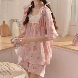 Women's Sleepwear Summer Pajama Sets For Women Adult Cotton Pyjama Pour Femme Girl Orange Print Homewear Short Pijama Female