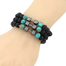 Strand Men Dumbbell Black Lava Stone &Bangles Fashion Multicolor Barbell Bracelets For Women Jewelry Wholesale