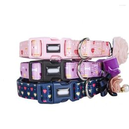 Dog Collars Nylon Pet Collar Flowers Love Hearts Printed Cat Decorative Adjustable Suitable For Large Medium And Small Pets