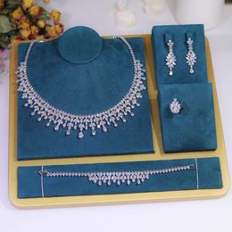 ZY UNIQUE Dubai Jewelry Sets Leaf Design Bridal Necklace Earring Set 5A Cubic Zirconia Femme Ladies Wedding Accessories 240122