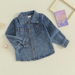 Jackets Fashion Children Tops Kid Girl Boys Solid Colour Cardigan Shirt Baby Casual Outerwear Clothes Autumn Denim Jacket