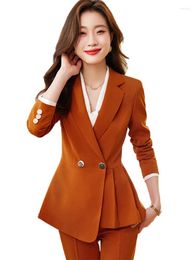 Women's Two Piece Pants Elegant Pant Suit Ladies Black Blue Orange Coffee Ruffle Blazer Jacket And Trouser Female Work Wear Formal 2 Set