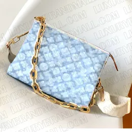 COU x SSIN M24564 chain handbag M46854 M46855 NEW COSMETIC Pouch case all BAG BOX canvas denim blue cross body wide strap real genuine leather M82950 M46855