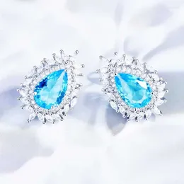 Stud Earrings 2024 Fashion Minimalist Inlay Blue Water Drop Cubic Zirconia Charm Women Wedding Engagement Banquer Party Jewellery