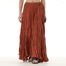 Skirts 2024 Spring Maxi Flowing Wrinkled Ankle Length Bottoms Oversized Women's Korean Style Pleated Skirt Retro Loose Fit