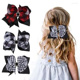 Hair Accessories 3'' Retro Plaid Bows Clip For Kids Girl Thousand Birds Print Hairpin With Rhinestone Barrette Headwear DIY