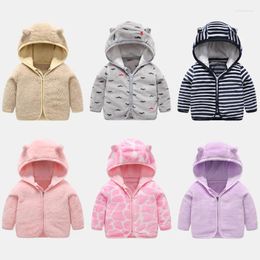 Jackets 2024 Autumn Coral Fleece Jacket For Kids Thick Warm Boys And Girls Fashion Hooded Kawaii Coat Female Child Clothes