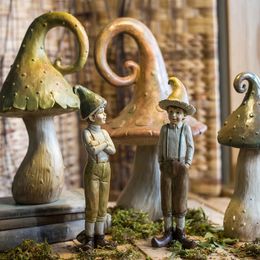 Mushroom Boy Resin Ornaments Fairy Tales Figurines Elf Gifts for Home Living Room Restaurant Office Desk Decorations Accessories 240123