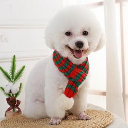 Dog Apparel Pet Muffler Scarf Adjustable Warm Knitted Collar Winter Puppy With Plush Ball Knitting Accessories Christmas