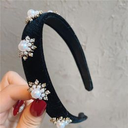 Hair Accessories Luxury Fashion Pearl Crystal Vintage Wide Women Headband Sweet Hoop Velvet Korean Style