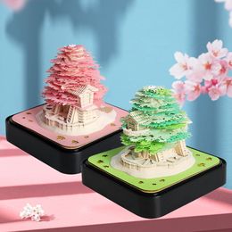 Omoshiroi Block 3D Notepad 3D Calendar Sakura Tree House 284Sheets Memo Pad Sticky Notes Paper Cute Notepads Christmas Gift 240118