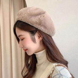 Berets Solid Colour Plush Octagonal Cap Fashion High Quality Soft Wool Painter Hat Beanie Puffy Beret Girl