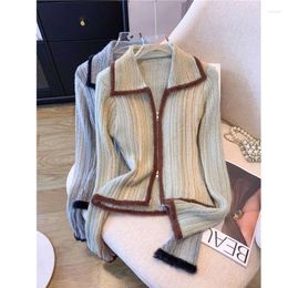 Women's T Shirts Autumn And Winter Retro Color Patchwork Cardigan Jacket Bottom Sweater Knitted Top