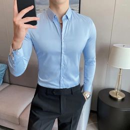 Men's Dress Shirts England Long Sleeve Solid Slim Fit Blouse Business Formal Clothing Big Size 6XL 7XL Black White Grey Blue