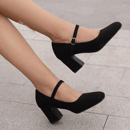 Dress Shoes Phoentin Black Velvet Shoe For Women High Heel 2024 Spring Sqare Toe Cross Strap Pumps Female Shallow Red FT3152