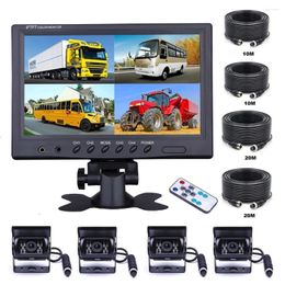 Vehicle Car Rear View 9" LCD Monitor 4CH Quad Split Screen 4Pin For Bus Truck Caravan Van Motorhome Camper Parking Camera