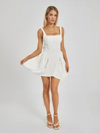 Casual Dresses Women Sleeveless Pleated Dress Solid Colour Bandage Backless Party A-Line For Cocktail Beach Club Streetwear